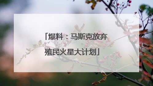 爆料：马斯克放弃殖民火星大计划